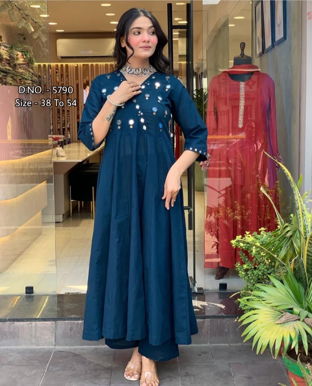 Heavy Rayon Floor-Length Gown Kurti Set with Aari Work