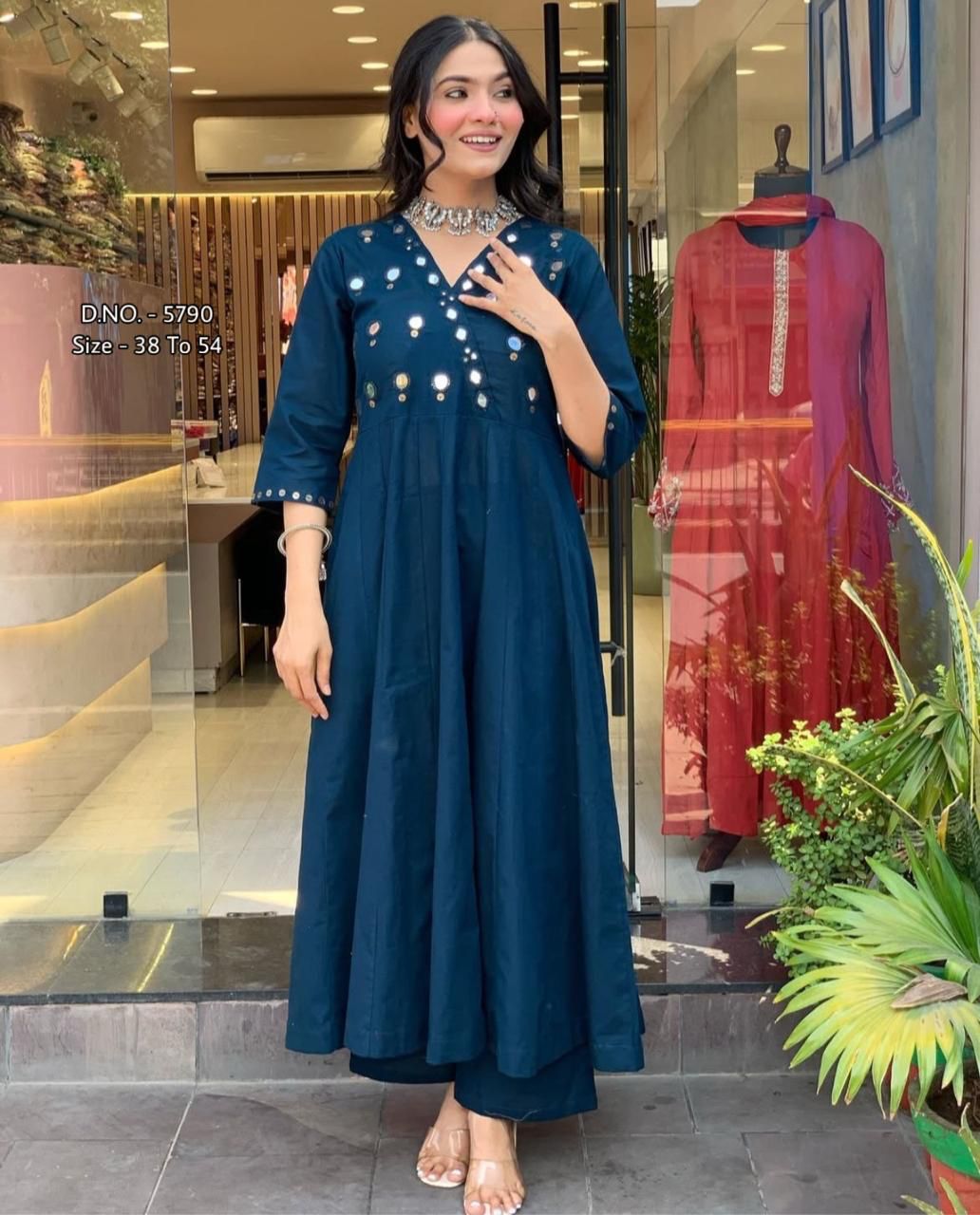 Heavy Rayon Floor-Length Gown Kurti Set with Aari Work