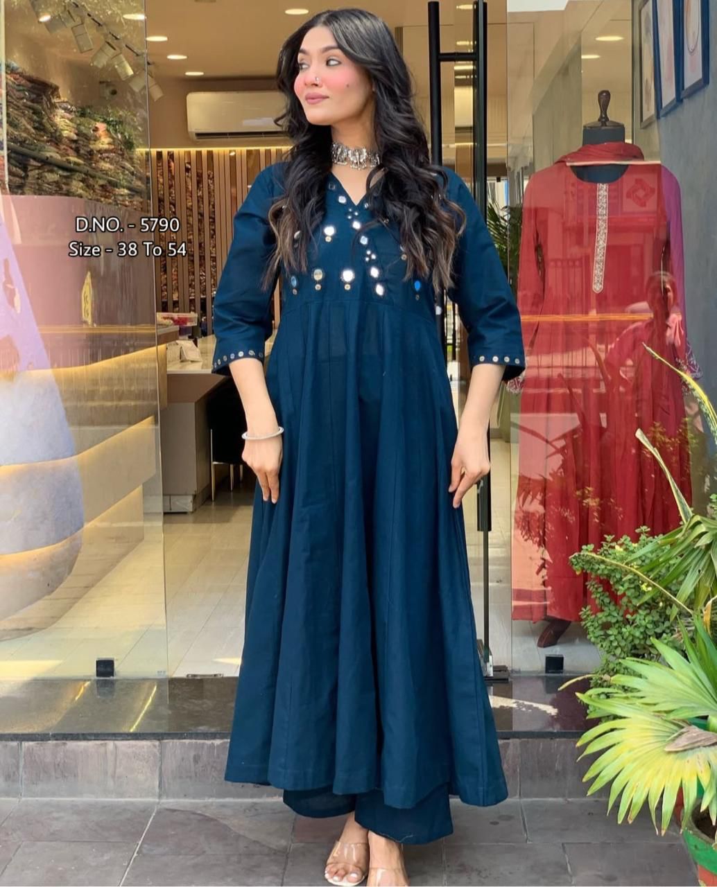 Heavy Rayon Floor-Length Gown Kurti Set with Aari Work