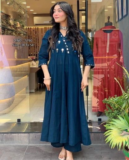 Heavy Rayon Floor-Length Gown Kurti Set with Aari Work