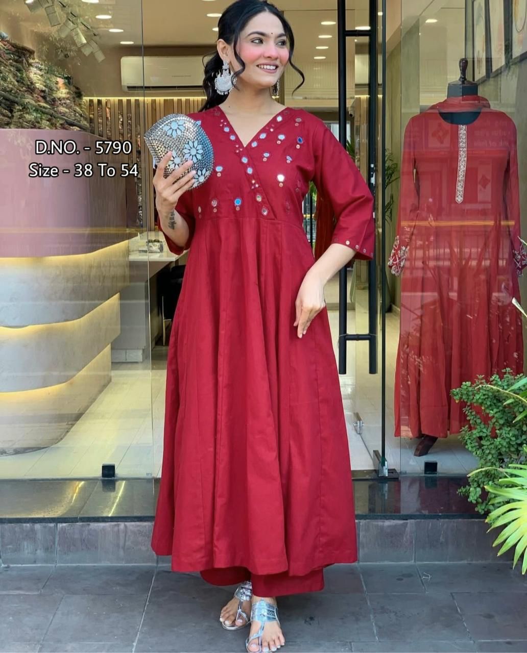 Heavy Rayon Floor-Length Gown Kurti Set with Aari Work