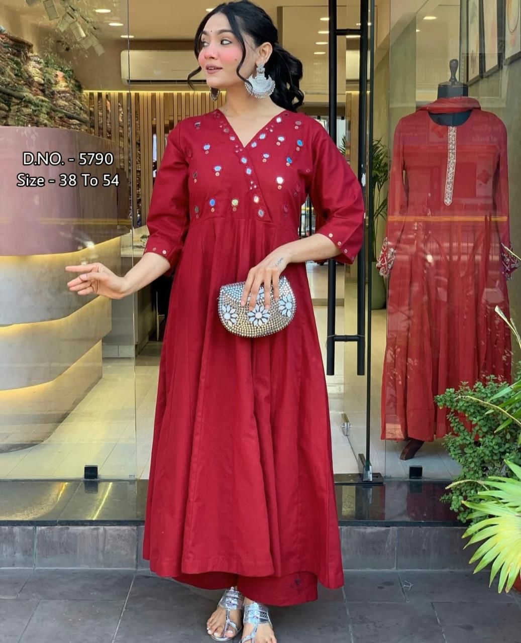 Heavy Rayon Floor-Length Gown Kurti Set with Aari Work