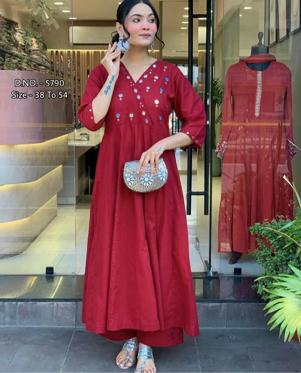 Heavy Rayon Floor-Length Gown Kurti Set with Aari Work