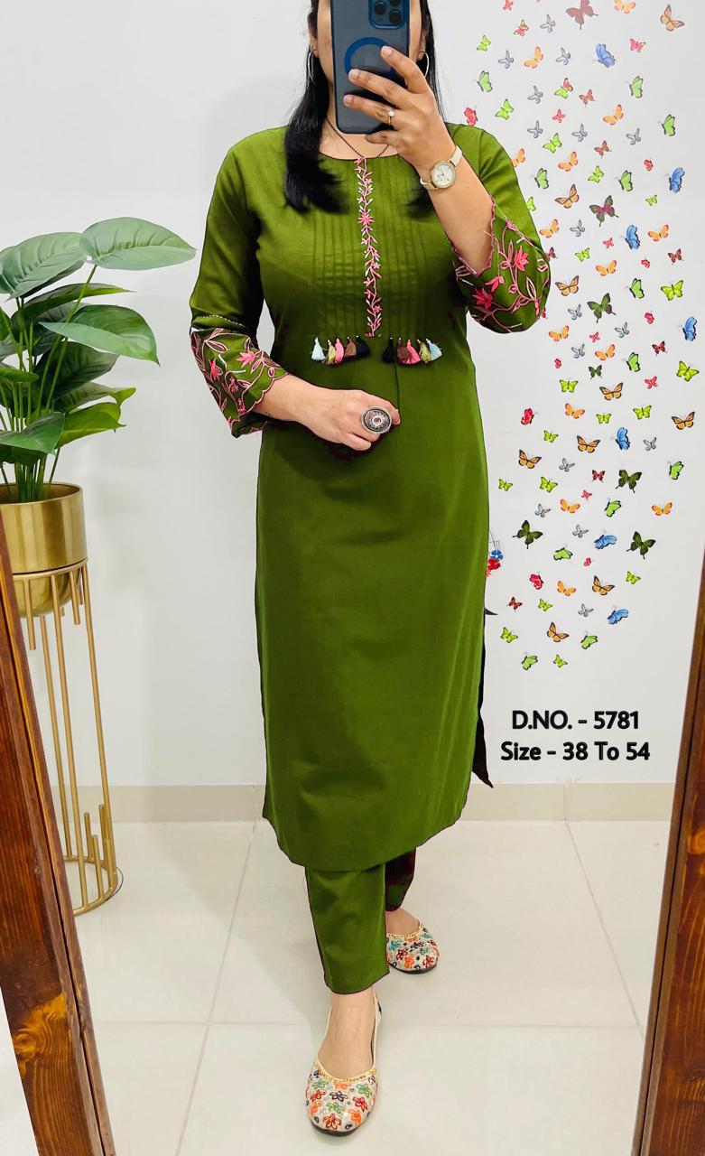 Premium Cotton Slub/Flex (Khadi) Embroidered Co-ord Set with Long Kurti & Pant