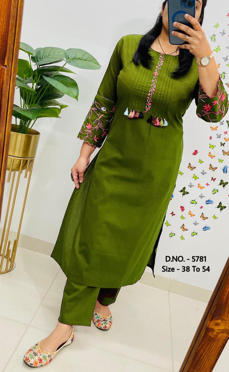 Premium Cotton Slub/Flex (Khadi) Embroidered Co-ord Set with Long Kurti & Pant