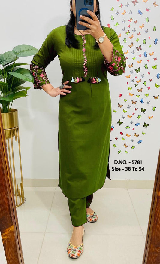 Premium Cotton Slub/Flex (Khadi) Embroidered Co-ord Set with Long Kurti & Pant