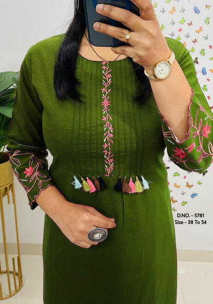 Premium Cotton Slub/Flex (Khadi) Embroidered Co-ord Set with Long Kurti & Pant