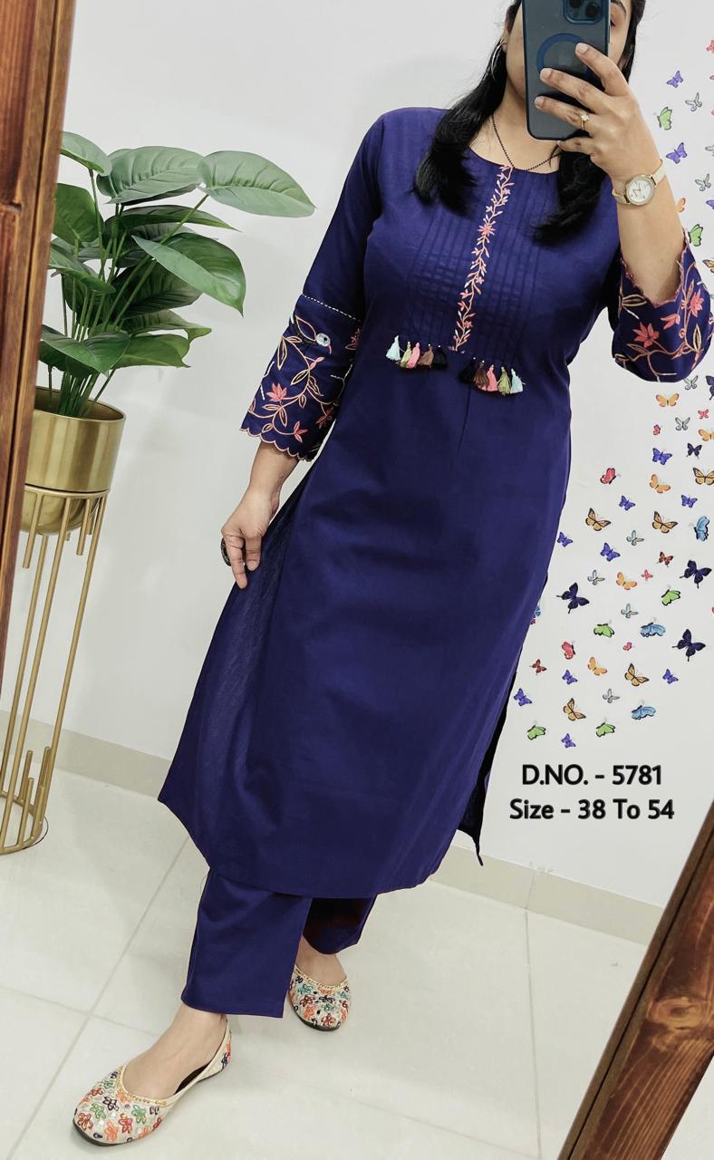Premium Cotton Slub/Flex (Khadi) Embroidered Co-ord Set with Long Kurti & Pant