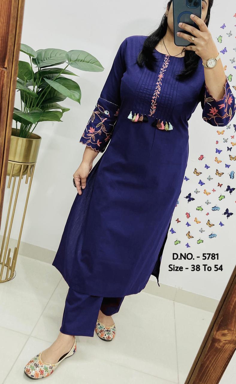Premium Cotton Slub/Flex (Khadi) Embroidered Co-ord Set with Long Kurti & Pant