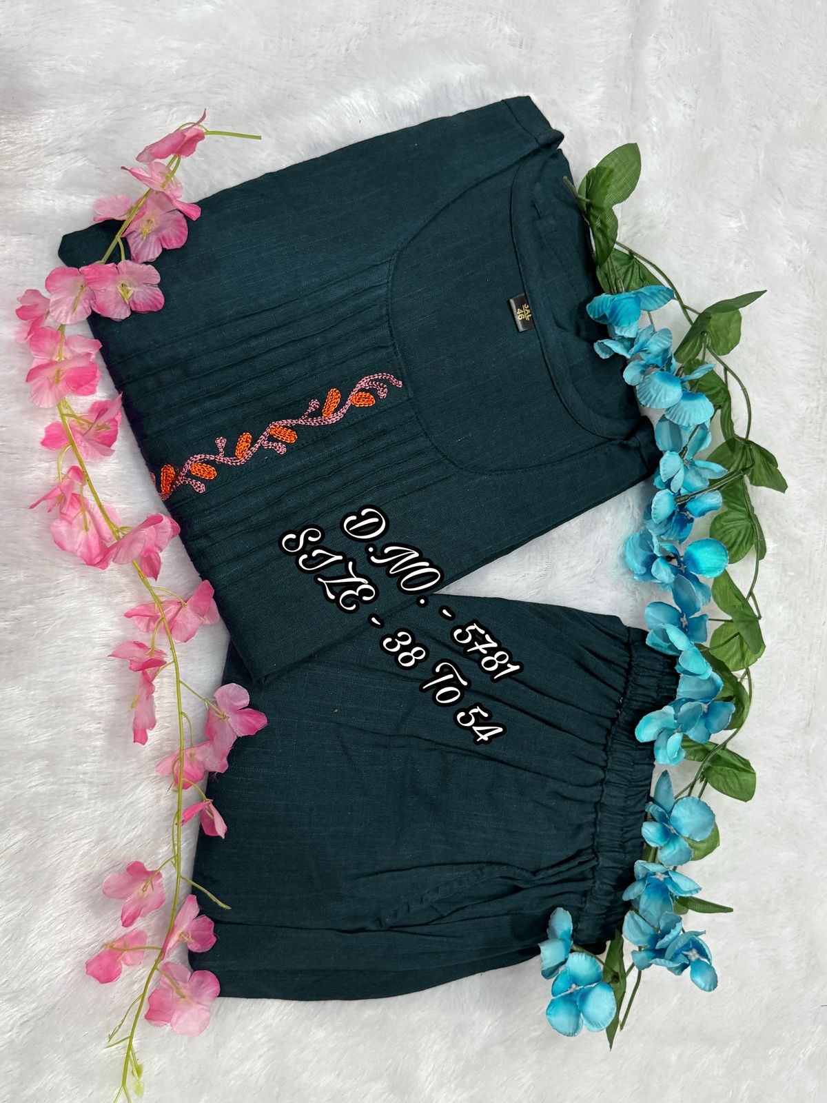 Premium Cotton Slub/Flex (Khadi) Embroidered Co-ord Set with Long Kurti & Pant