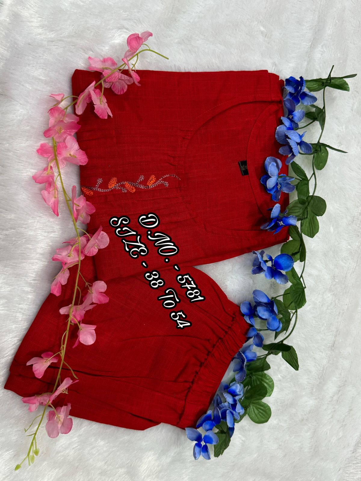 Premium Cotton Slub/Flex (Khadi) Embroidered Co-ord Set with Long Kurti & Pant