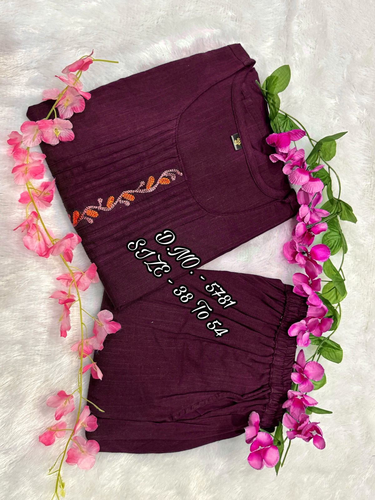 Premium Cotton Slub/Flex (Khadi) Embroidered Co-ord Set with Long Kurti & Pant