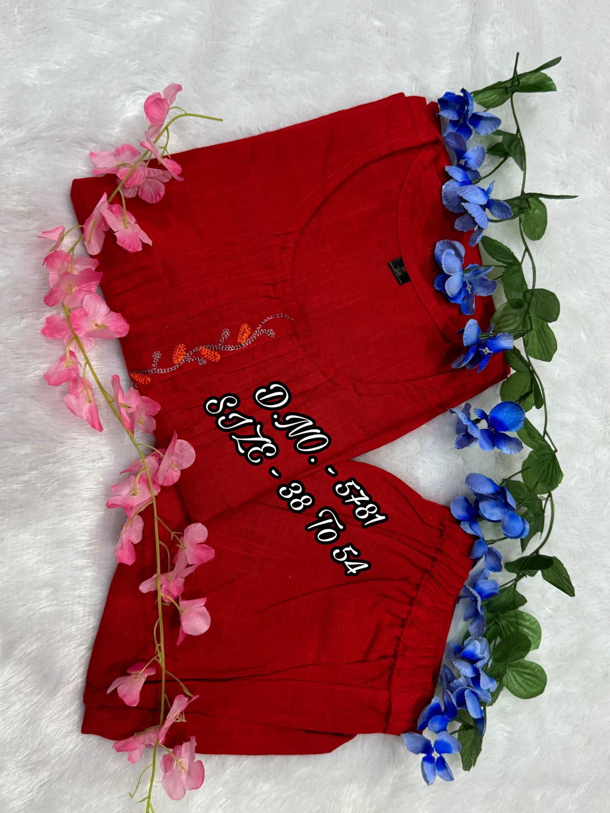 Premium Cotton Slub/Flex (Khadi) Embroidered Co-ord Set with Long Kurti & Pant