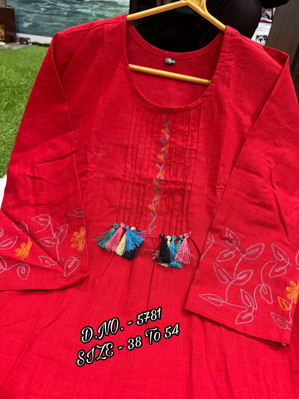 Premium Cotton Slub/Flex (Khadi) Embroidered Co-ord Set with Long Kurti & Pant