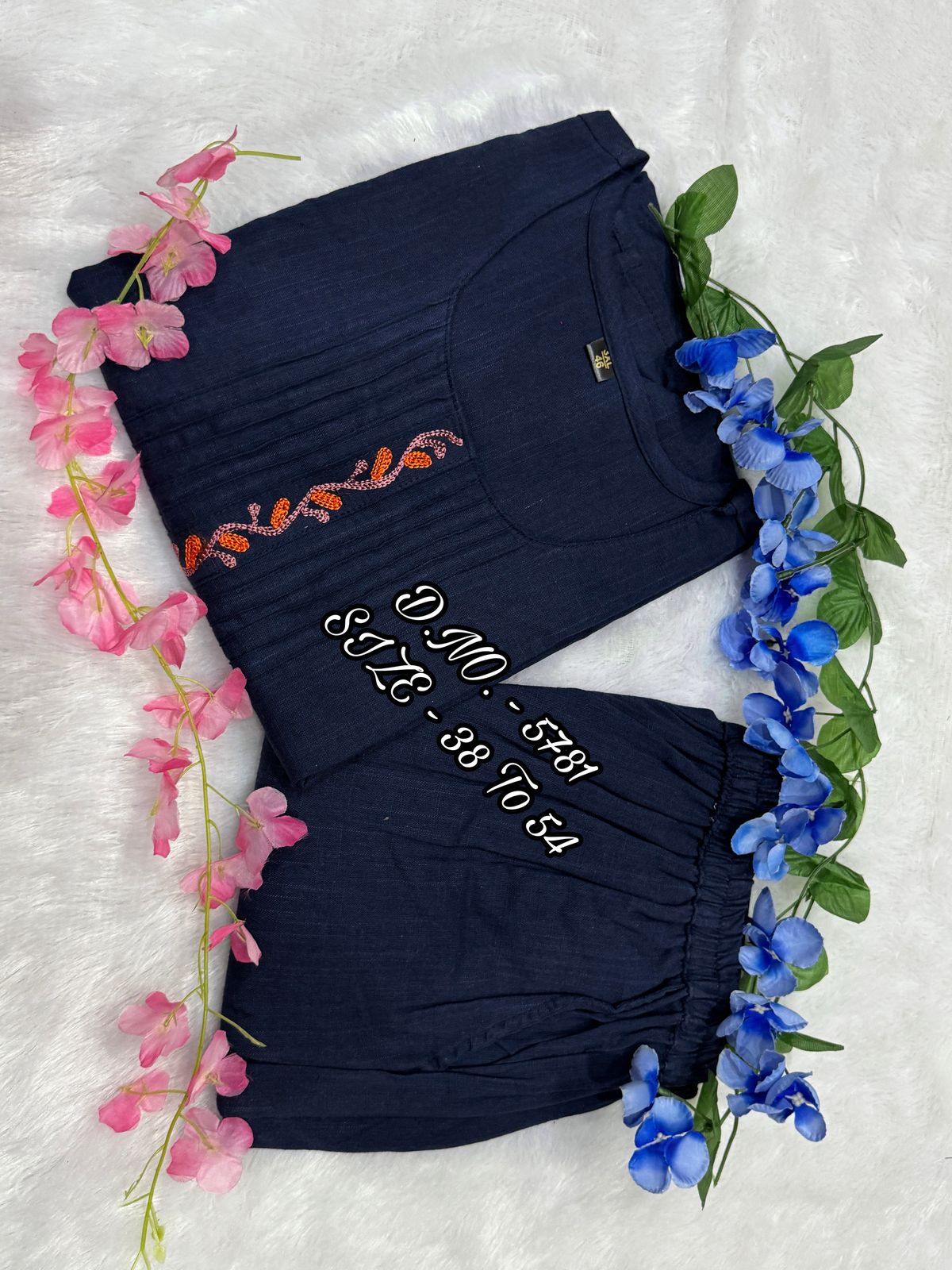 Premium Cotton Slub/Flex (Khadi) Embroidered Co-ord Set with Long Kurti & Pant