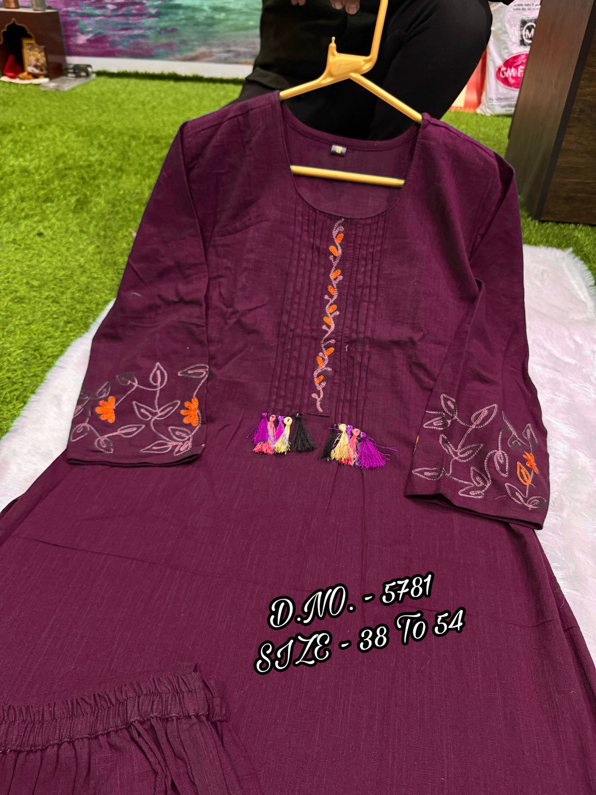 Premium Cotton Slub/Flex (Khadi) Embroidered Co-ord Set with Long Kurti & Pant