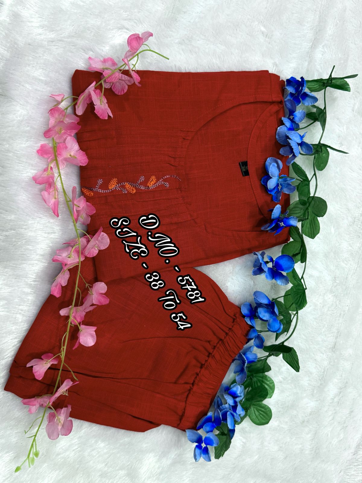 Premium Cotton Slub/Flex (Khadi) Embroidered Co-ord Set with Long Kurti & Pant