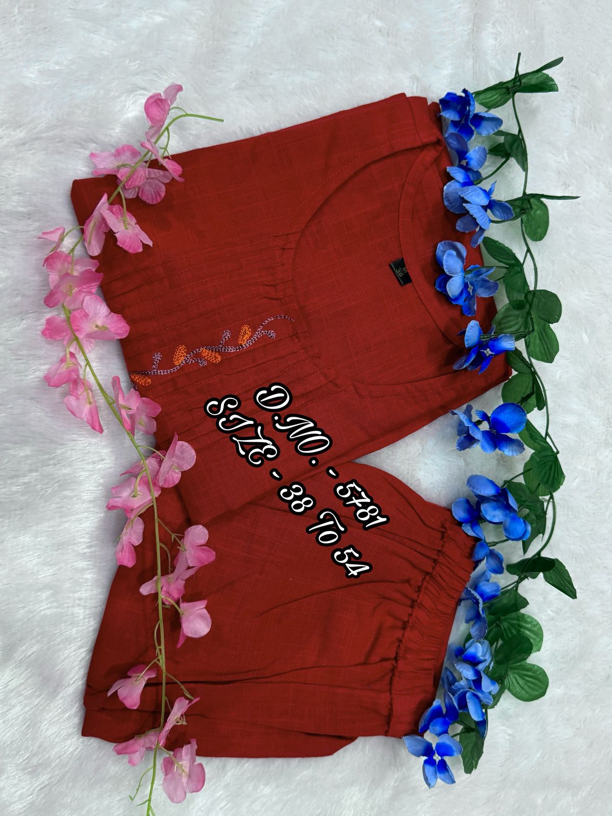 Premium Cotton Slub/Flex (Khadi) Embroidered Co-ord Set with Long Kurti & Pant