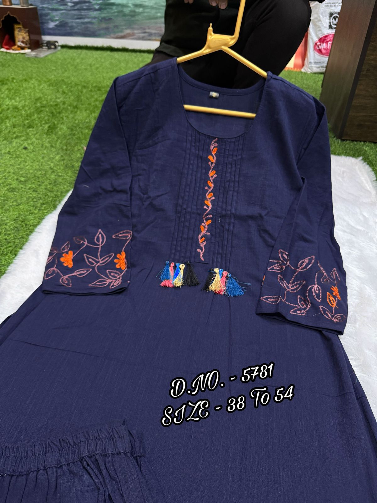 Premium Cotton Slub/Flex (Khadi) Embroidered Co-ord Set with Long Kurti & Pant