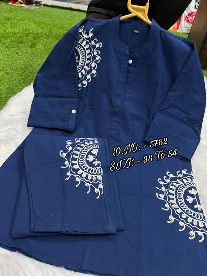 Premium Cotton Slub/Flex (Khadi) Short Shirt Co-ord Set with Hand Aari Embroidery