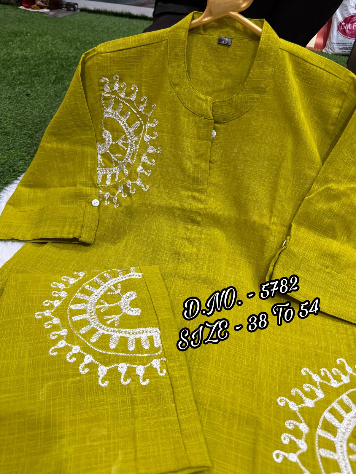 Premium Cotton Slub/Flex (Khadi) Short Shirt Co-ord Set with Hand Aari Embroidery