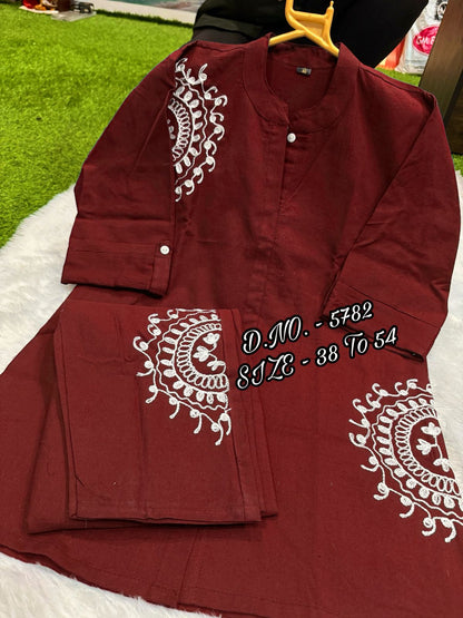 Premium Cotton Slub/Flex (Khadi) Short Shirt Co-ord Set with Hand Aari Embroidery