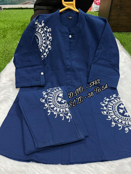 Premium Cotton Slub/Flex (Khadi) Short Shirt Co-ord Set with Hand Aari Embroidery