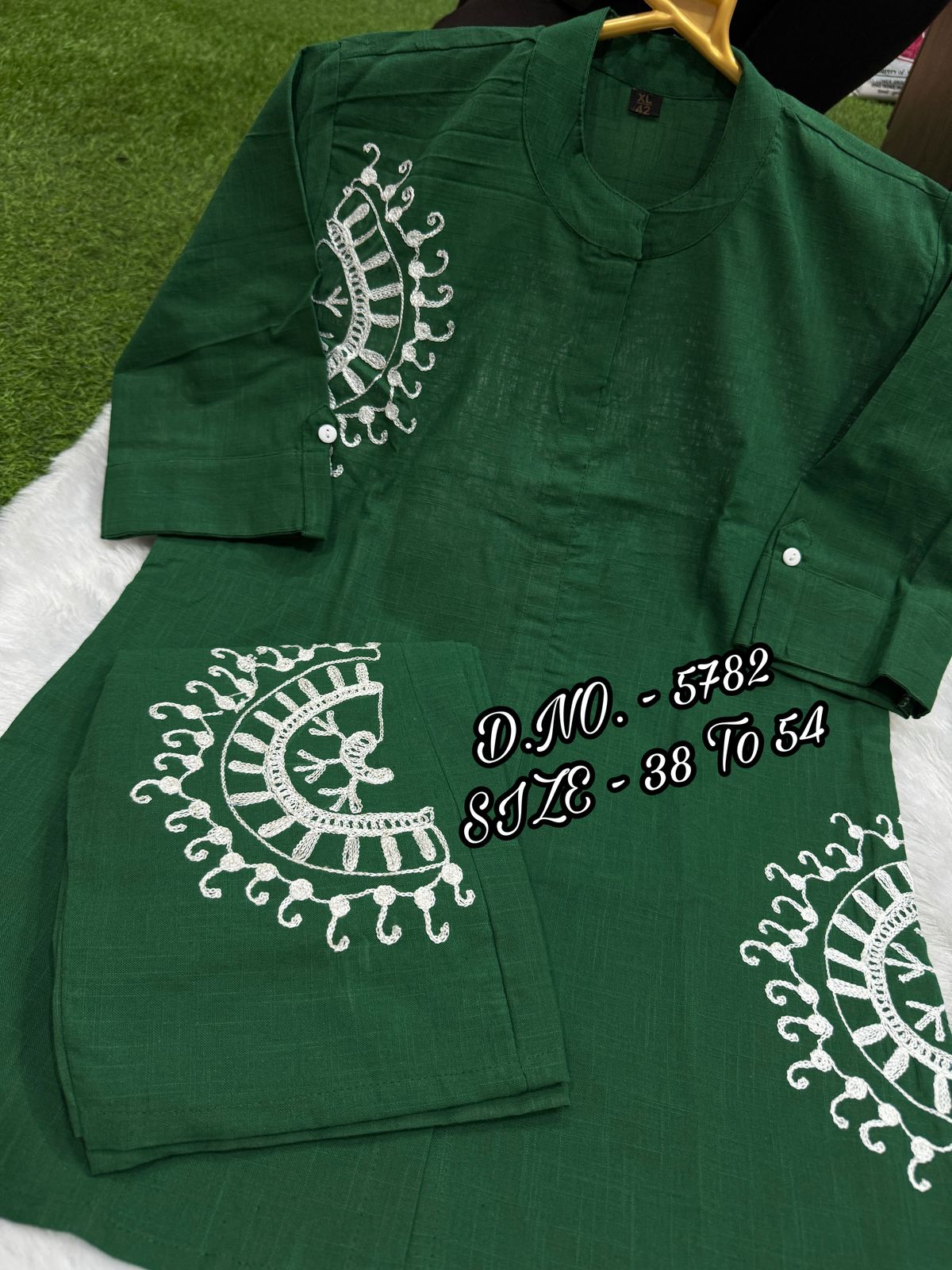 Premium Cotton Slub/Flex (Khadi) Short Shirt Co-ord Set with Hand Aari Embroidery
