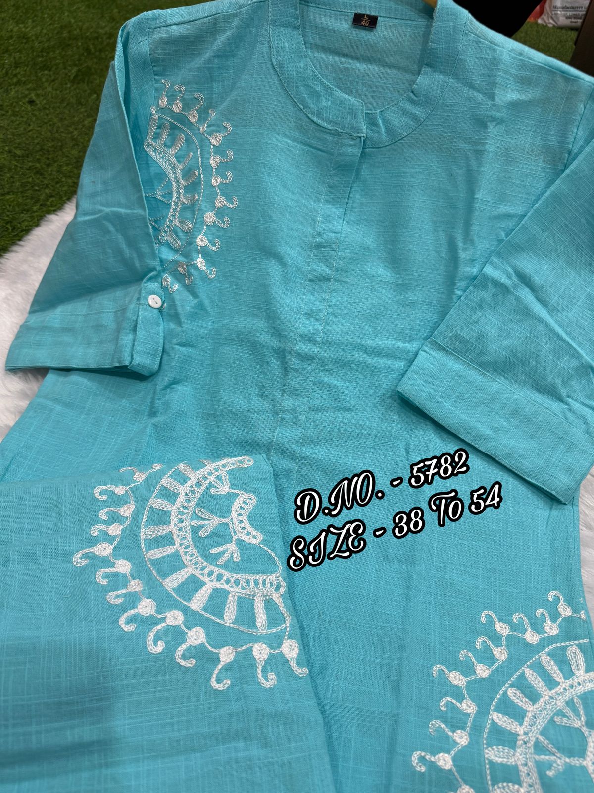 Premium Cotton Slub/Flex (Khadi) Short Shirt Co-ord Set with Hand Aari Embroidery