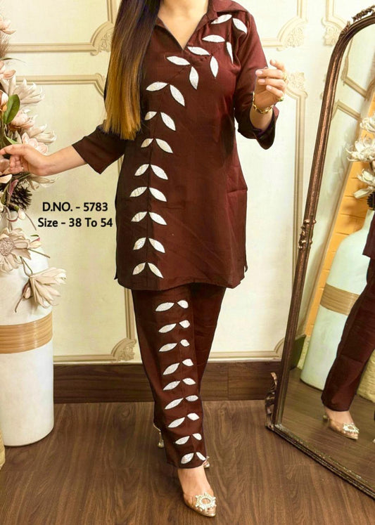 Heavy Rayon 14 Kg Embroidered Co-ord Set with Short Shirt & Pant