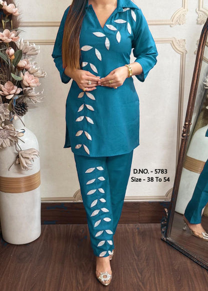 Heavy Rayon 14 Kg Embroidered Co-ord Set with Short Shirt & Pant