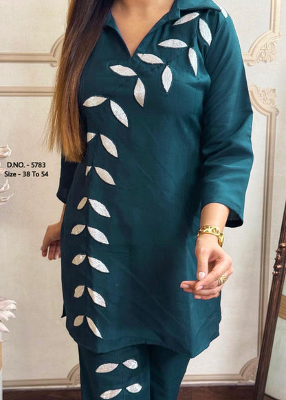Heavy Rayon 14 Kg Embroidered Co-ord Set with Short Shirt & Pant