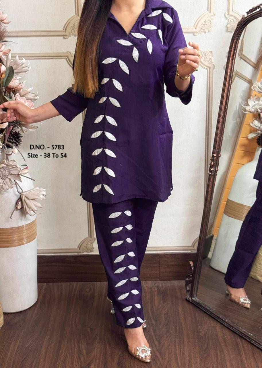 Heavy Rayon 14 Kg Embroidered Co-ord Set with Short Shirt & Pant