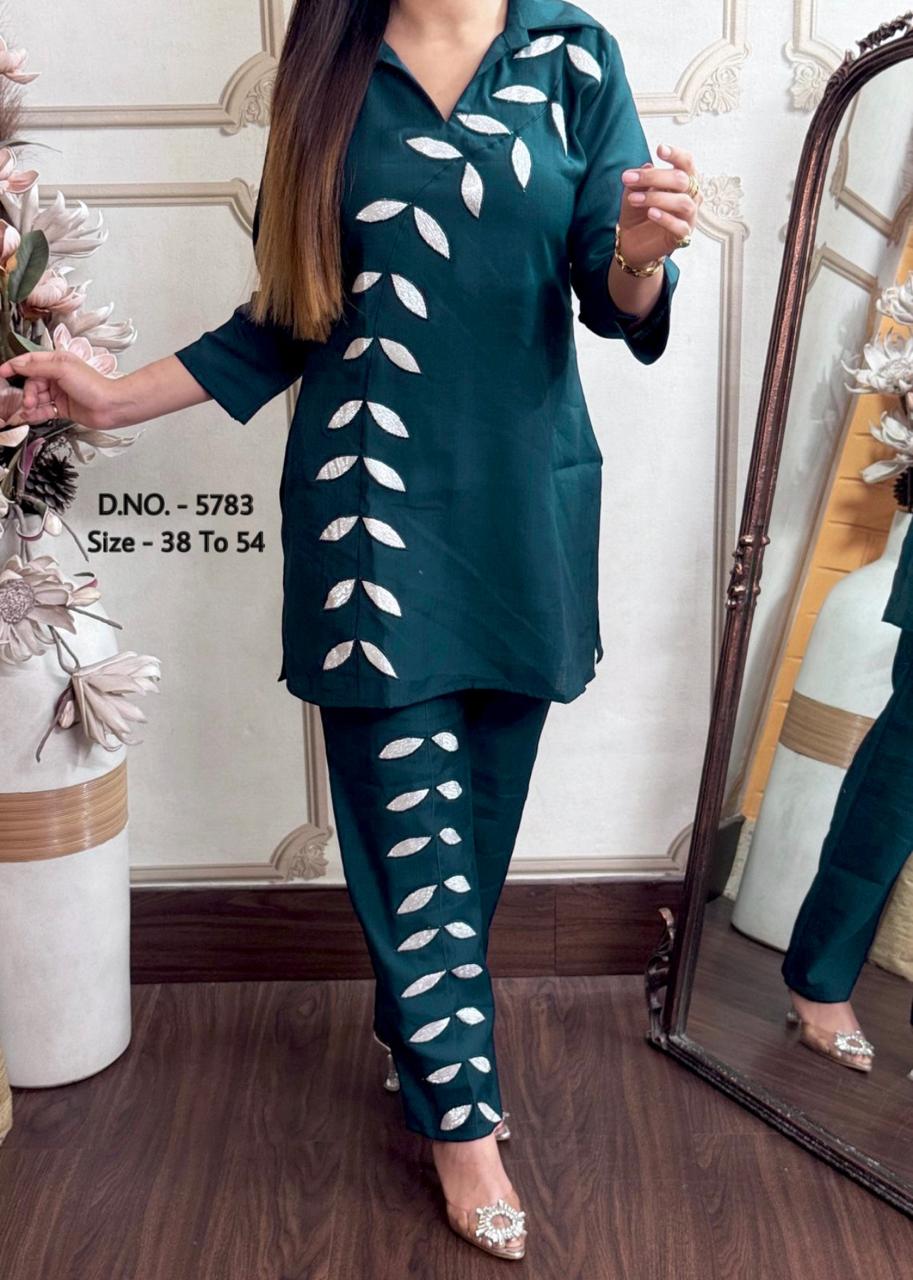 Heavy Rayon 14 Kg Embroidered Co-ord Set with Short Shirt & Pant