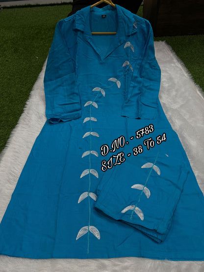 Heavy Rayon 14 Kg Embroidered Co-ord Set with Short Shirt & Pant