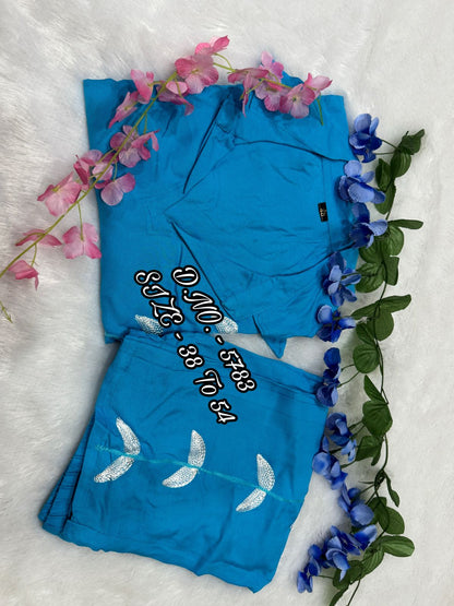 Heavy Rayon 14 Kg Embroidered Co-ord Set with Short Shirt & Pant