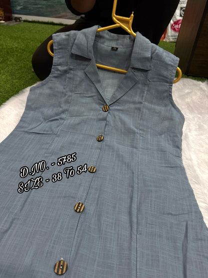 Cotton Slub/Flex (Khadi) Long Kurti with Front Slit & Openable Buttons