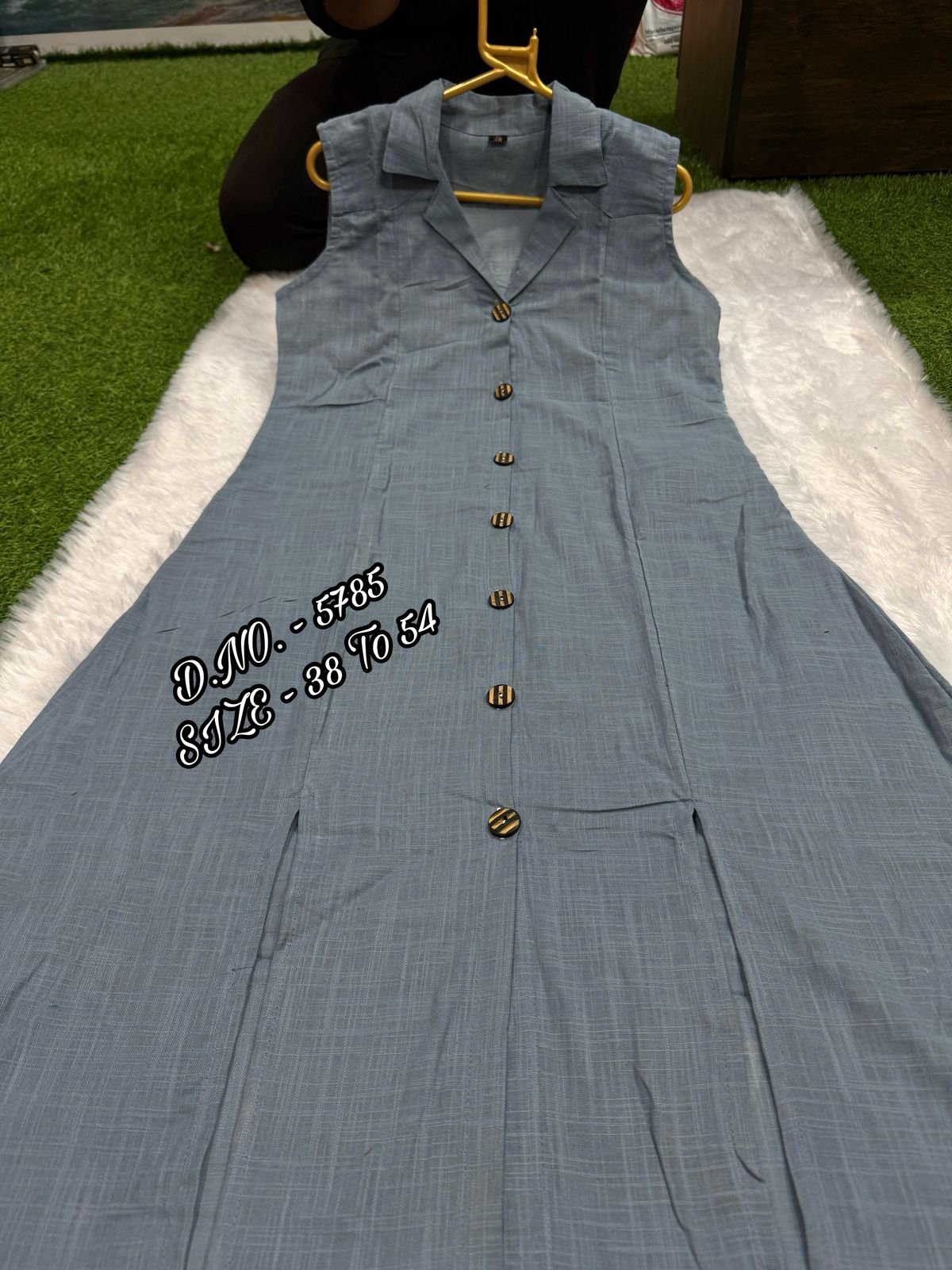 Cotton Slub/Flex (Khadi) Long Kurti with Front Slit & Openable Buttons