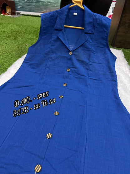Cotton Slub/Flex (Khadi) Long Kurti with Front Slit & Openable Buttons