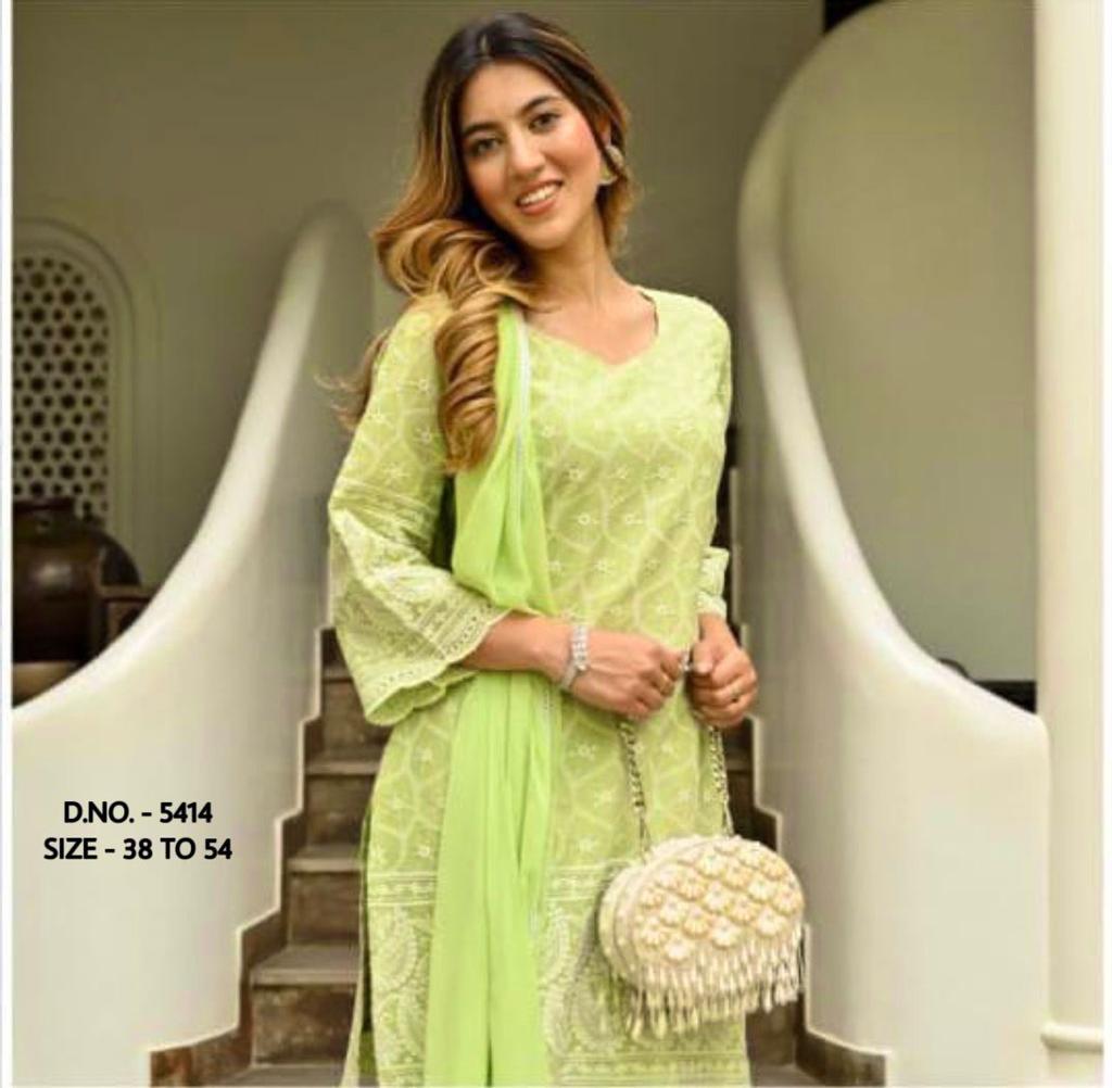 Heavy Chicken Sequence Work Suit Set with Kurti, Pant & Chiffon Dupatta