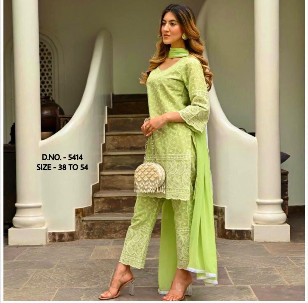 Heavy Chicken Sequence Work Suit Set with Kurti, Pant & Chiffon Dupatta