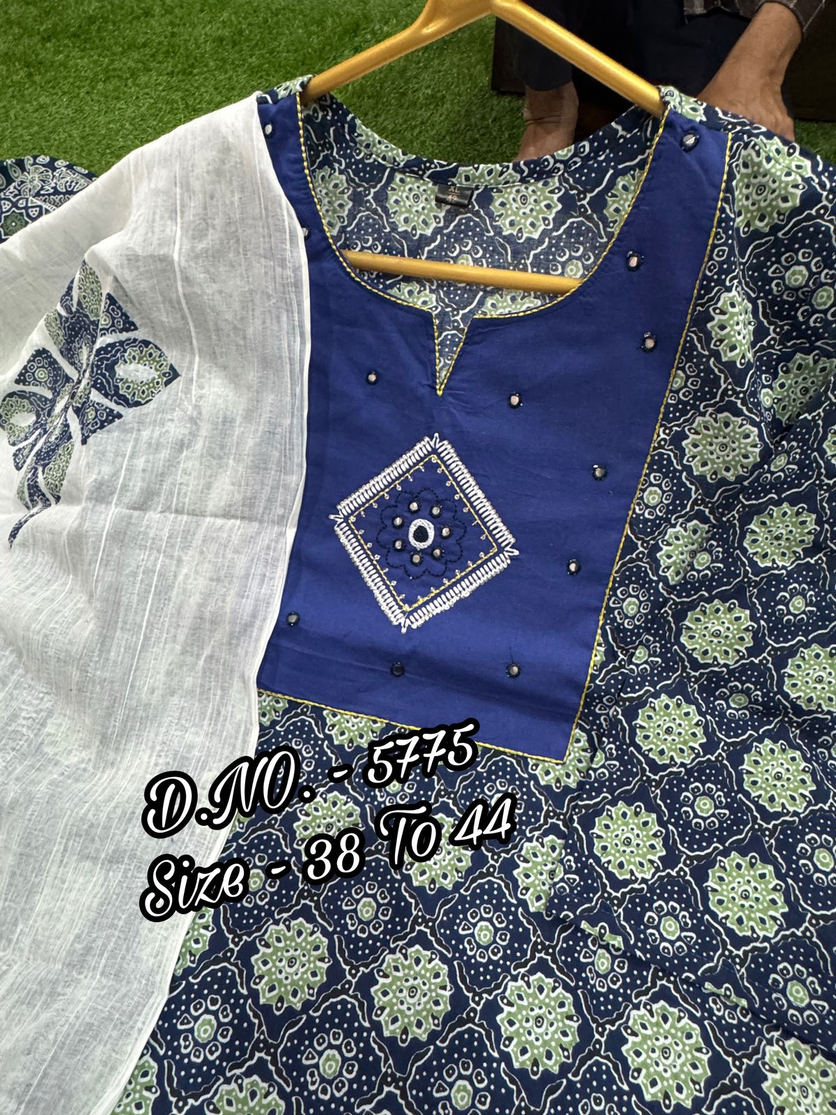 Bandhej Printed Cotton Cambric Embroidered Suit Set with Mulmul Dupatta