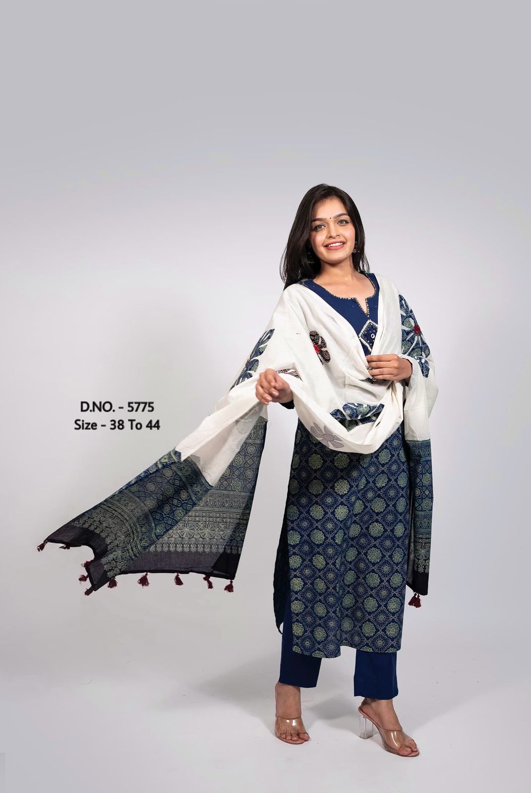 Bandhej Printed Cotton Cambric Embroidered Suit Set with Mulmul Dupatta