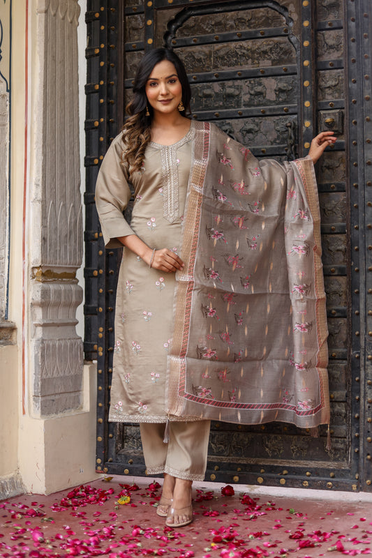 Roman Silk Kurti, Pant & Dupatta Set