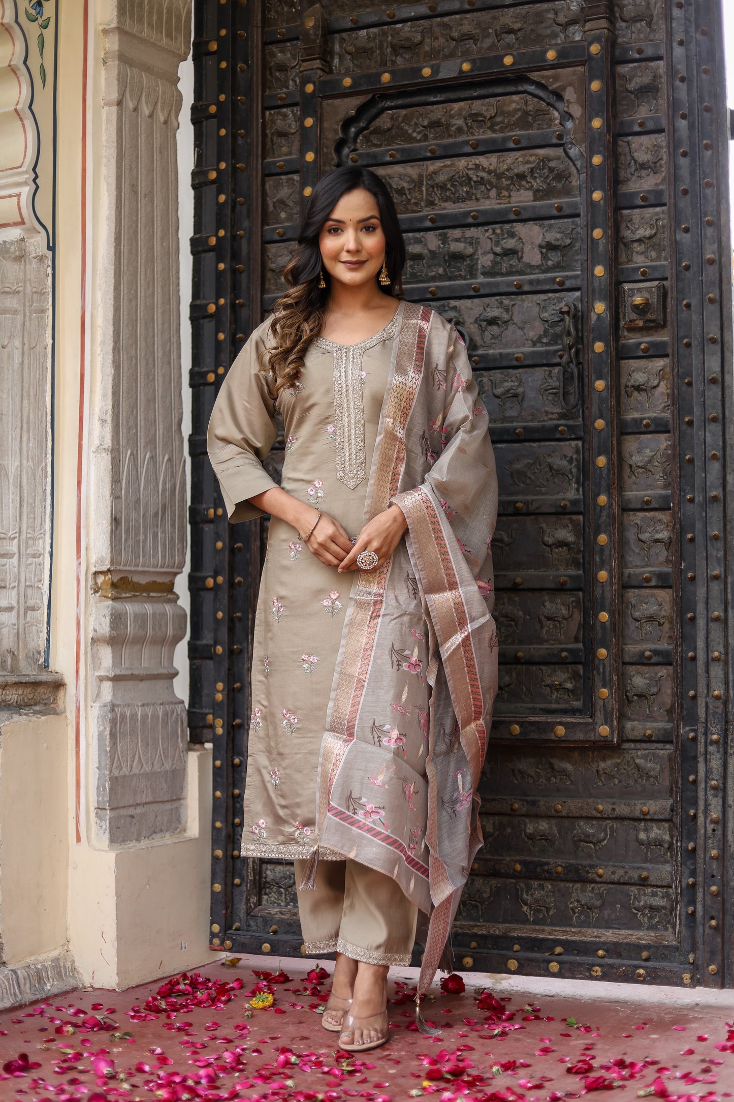 Roman Silk Kurti, Pant & Dupatta Set