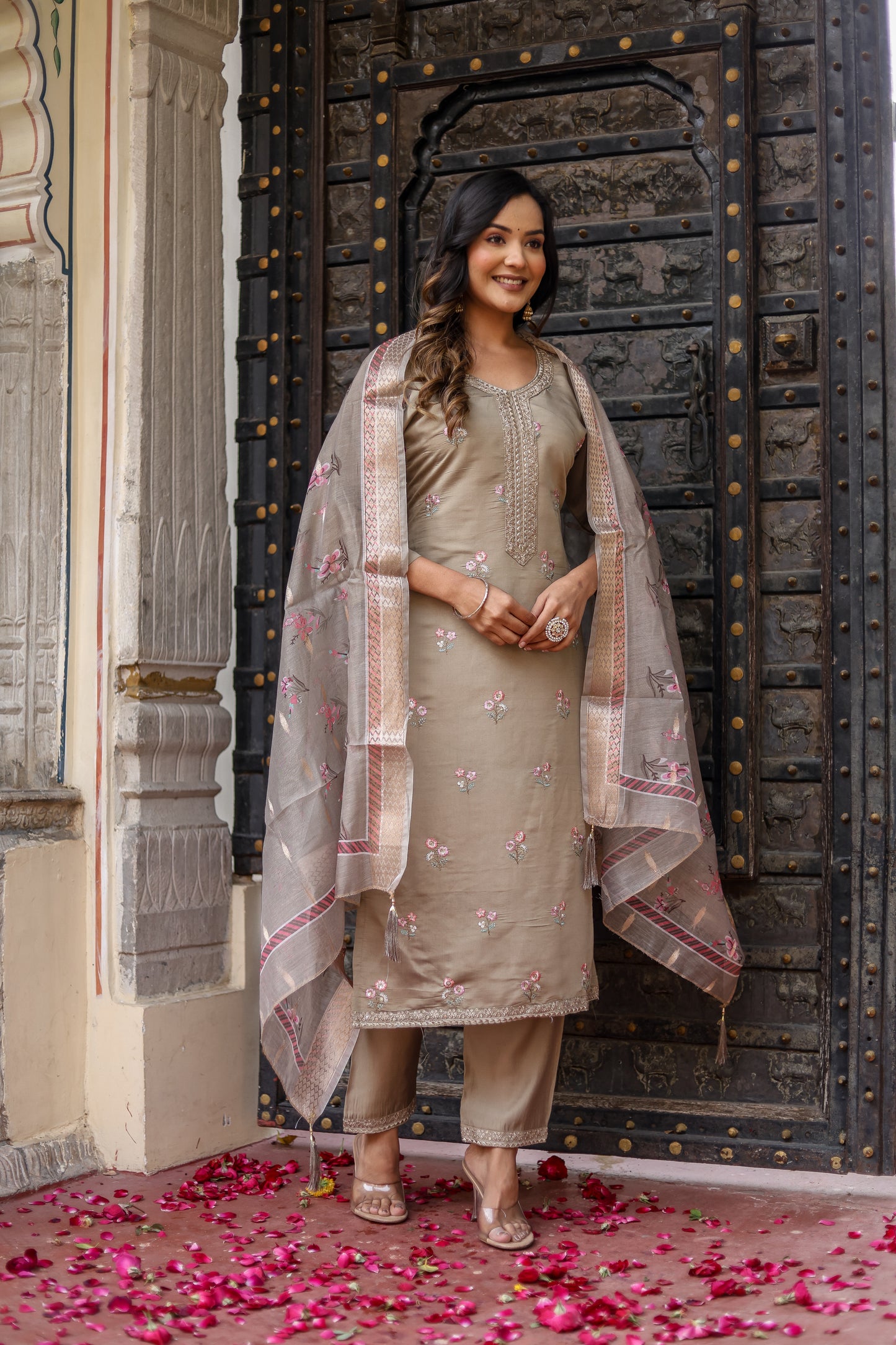 Roman Silk Kurti, Pant & Dupatta Set