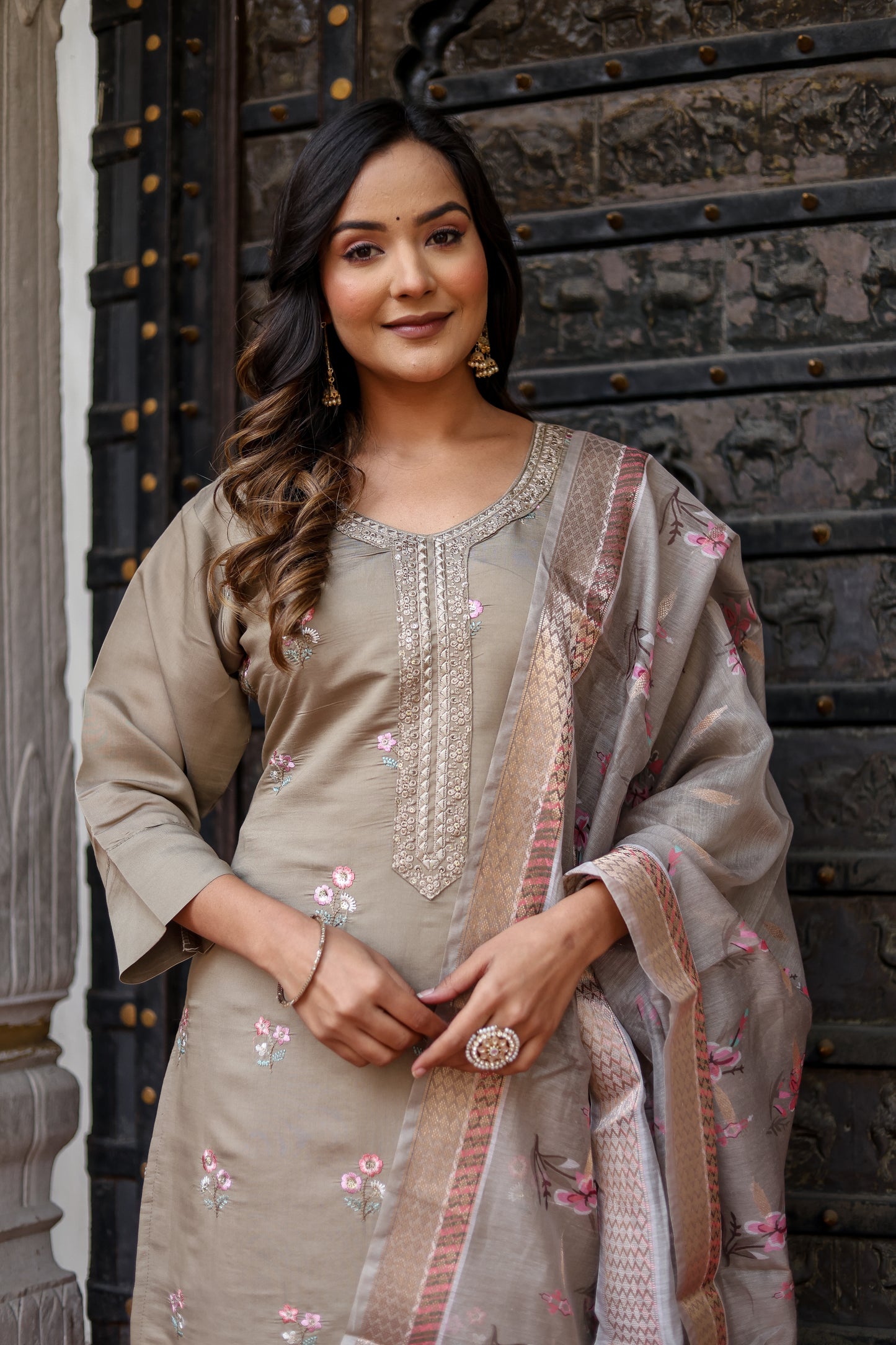 Roman Silk Kurti, Pant & Dupatta Set