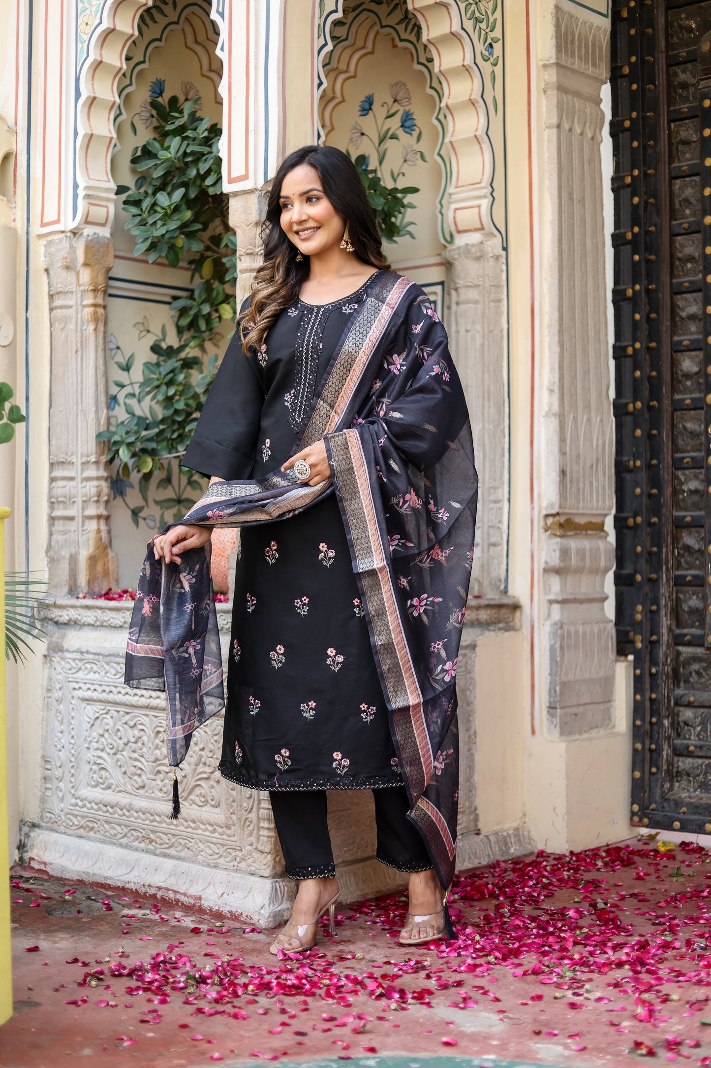 Roman Silk Kurti, Pant & Dupatta Set