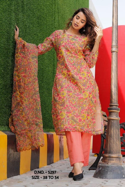 Pure Chanderi Fabric Kurta, Pant And Dupatta Set.