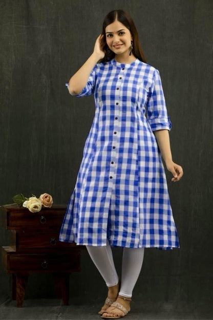 Pure South Cotton Fabric Checks Printed A - Line Kurta.